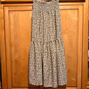 Floral Brown Maxi Skirt with Pockets
